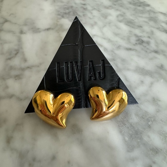 Luv AJ Sweetzer Gold Heart Earrings - NWT Sculptural Statement Studs - Picture 5 of 6